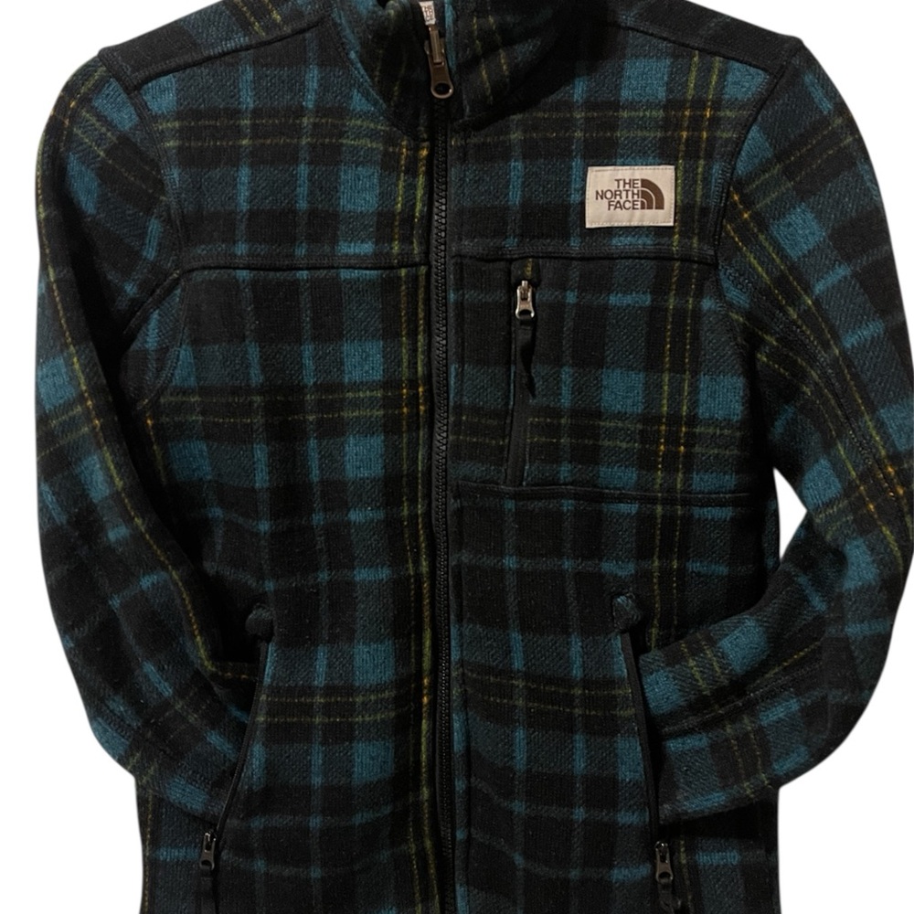 The North Face Black and Teal Plaid Kids Jacket